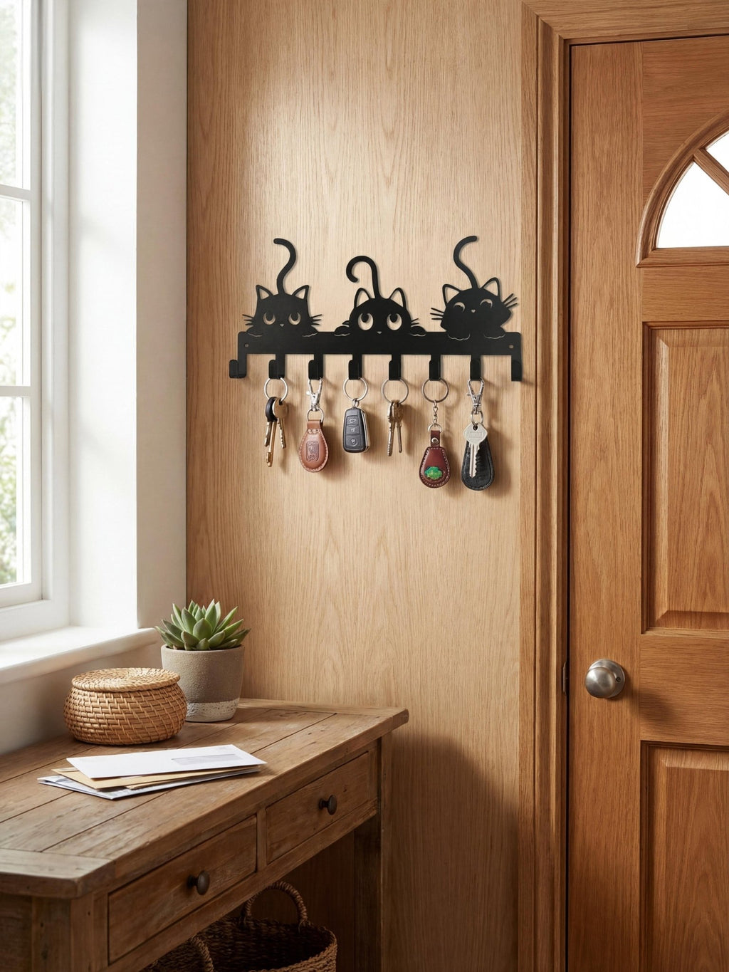 Porta Chaves Gatinhos em Metal 30x15cm Preto - Montar & Plantar