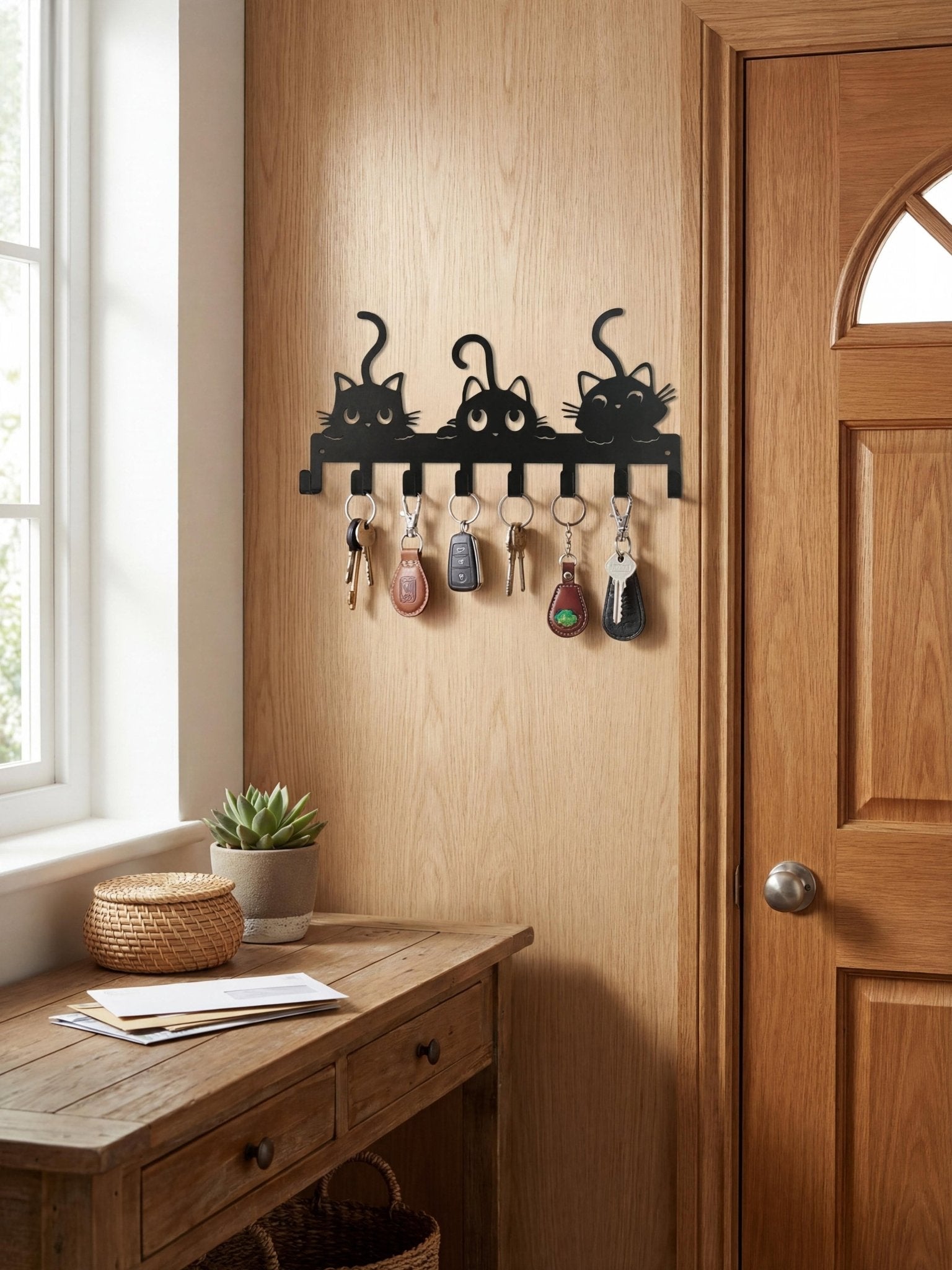 Porta Chaves Gatinhos em Metal 30x15cm Preto - Montar & Plantar