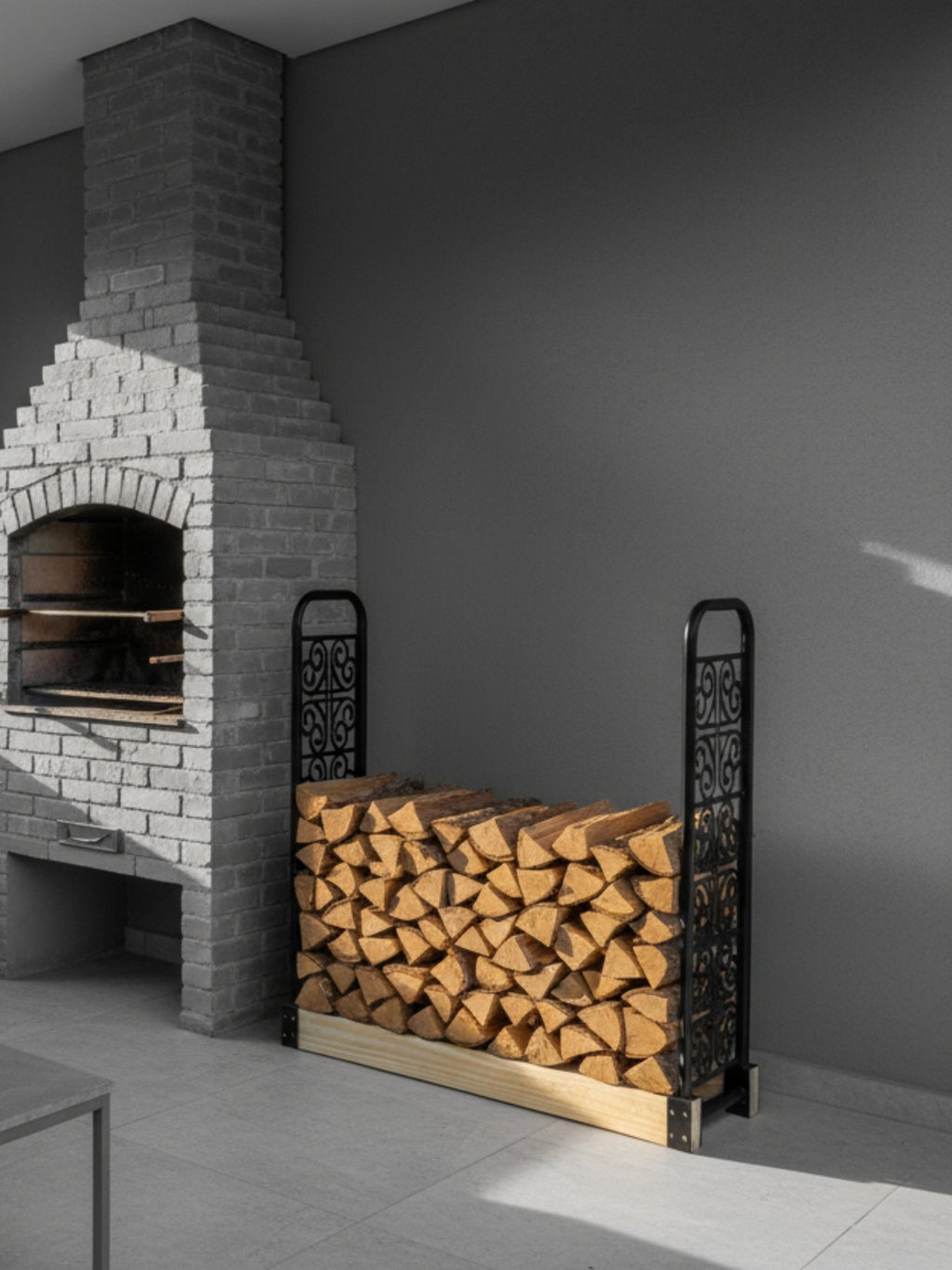 Porta Lenhas Grande em Aço Trabalhado 0,32x1,06mt Preto - Montar & Plantar