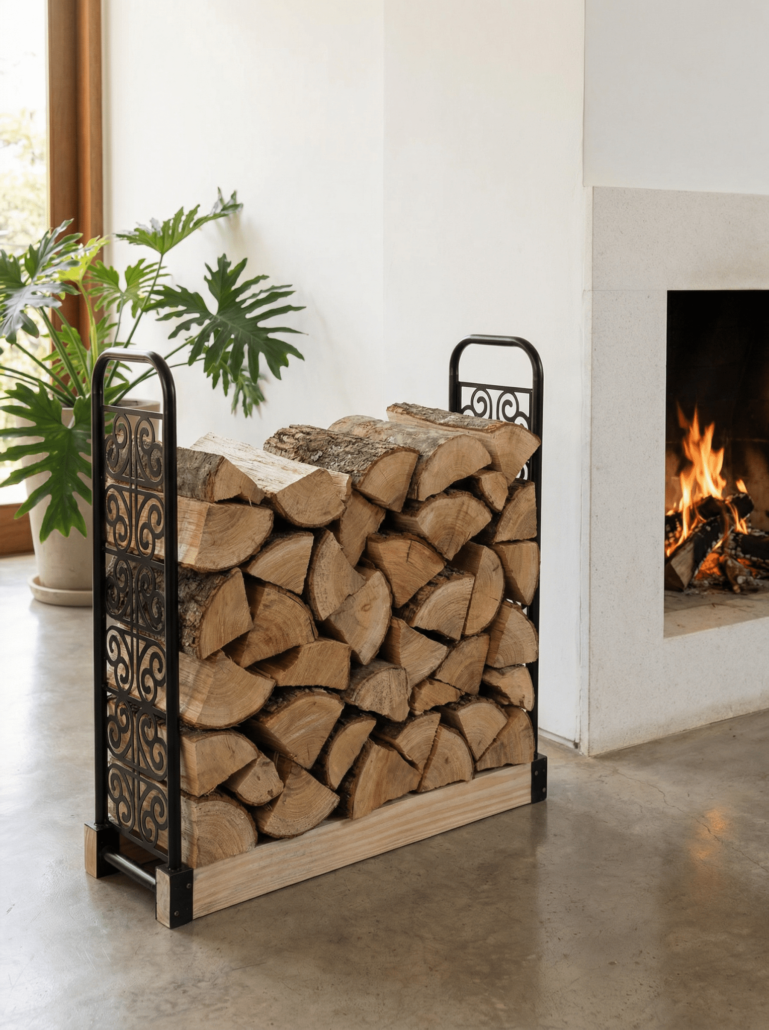 Porta Lenhas Grande em Aço Trabalhado 0,32x1,06mt Preto - Montar & Plantar