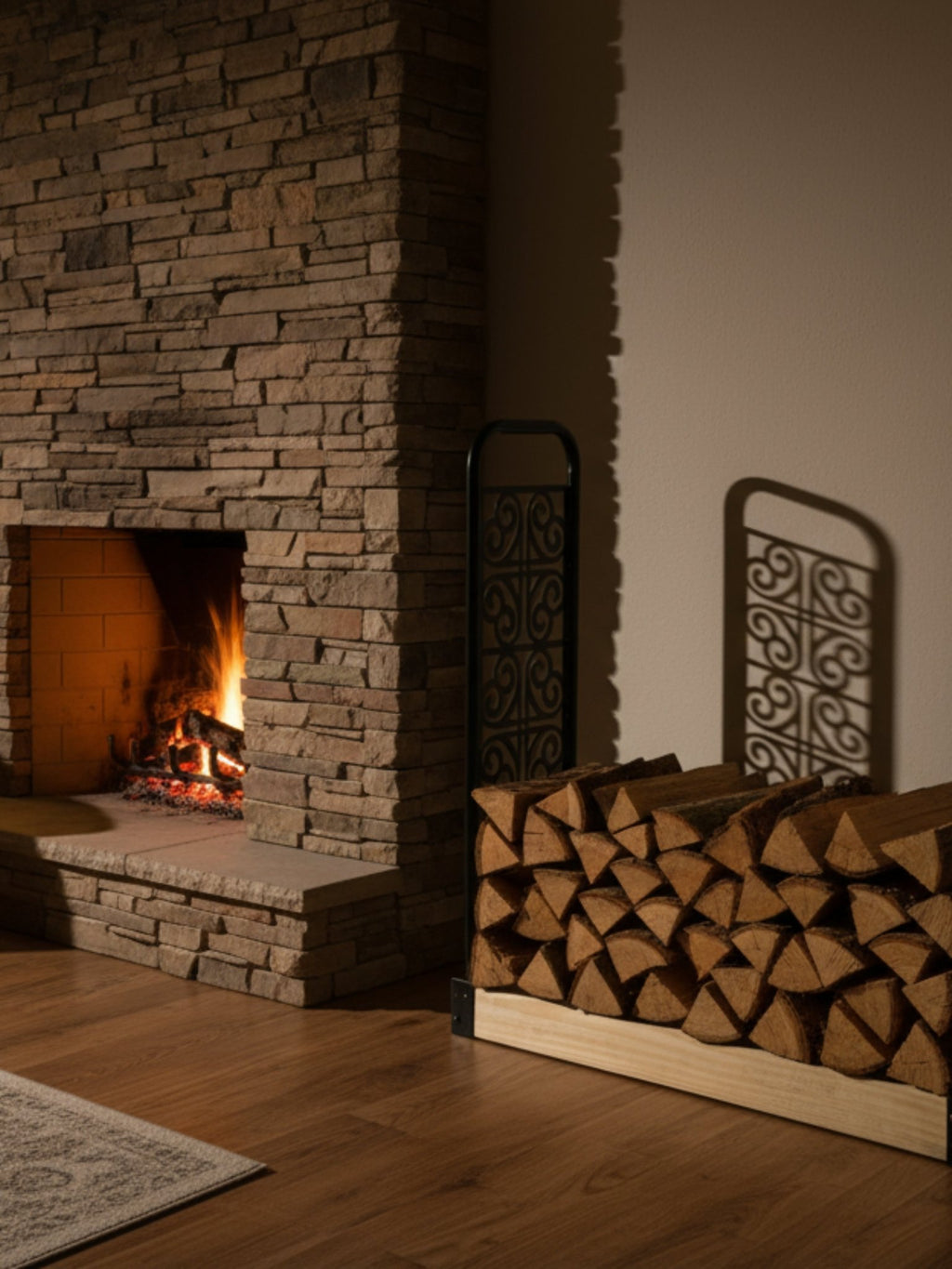 Porta Lenhas Grande em Aço Trabalhado 0,32x1,06mt Preto - Montar & Plantar