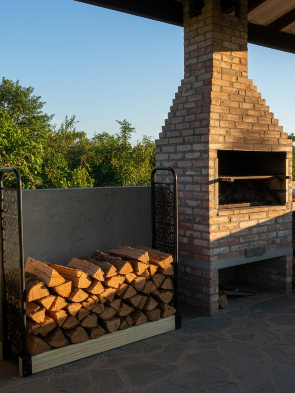 Porta Lenhas Grande em Aço Trabalhado 0,32x1,06mt Preto - Montar & Plantar