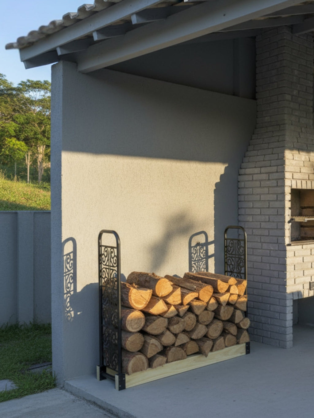 Porta Lenhas Grande em Aço Trabalhado 0,32x1,06mt Preto - Montar & Plantar