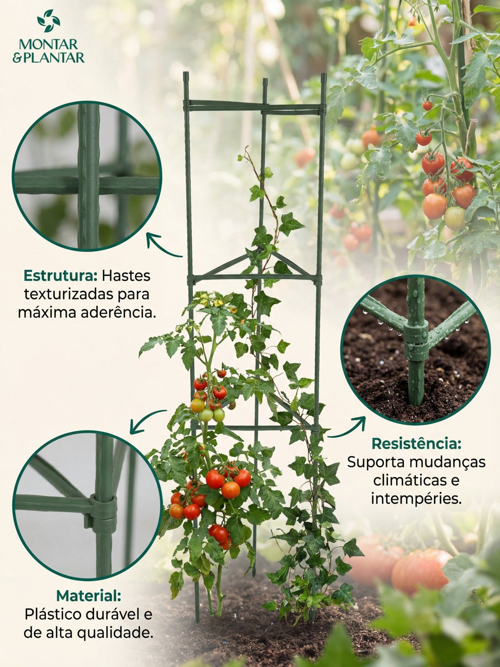 Suporte Armação Plástico para Trepadeiras Horta 120x30cm - Montar & Plantar