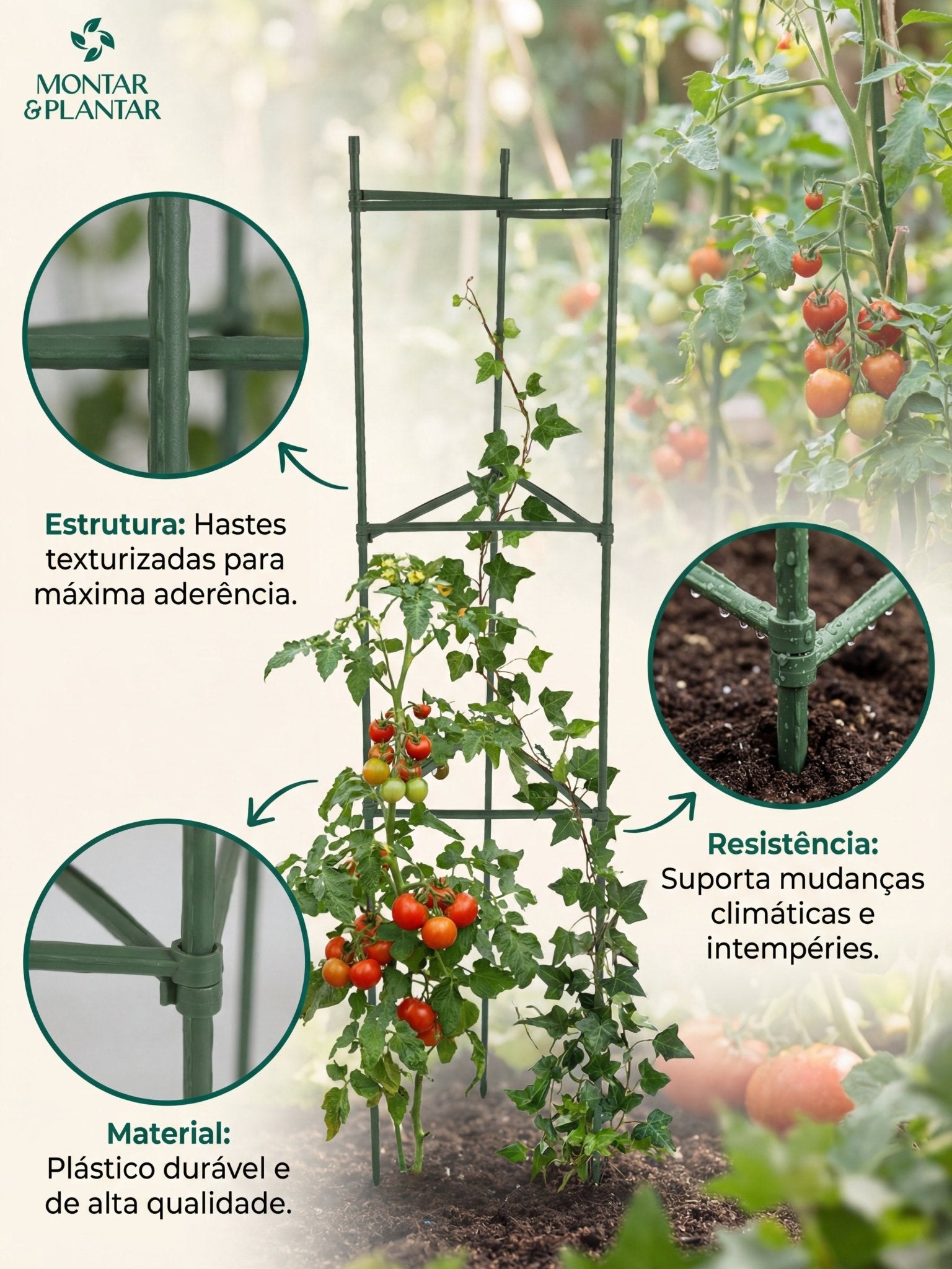 Suporte Armação Plástico para Trepadeiras Horta 120x30cm - Montar & Plantar