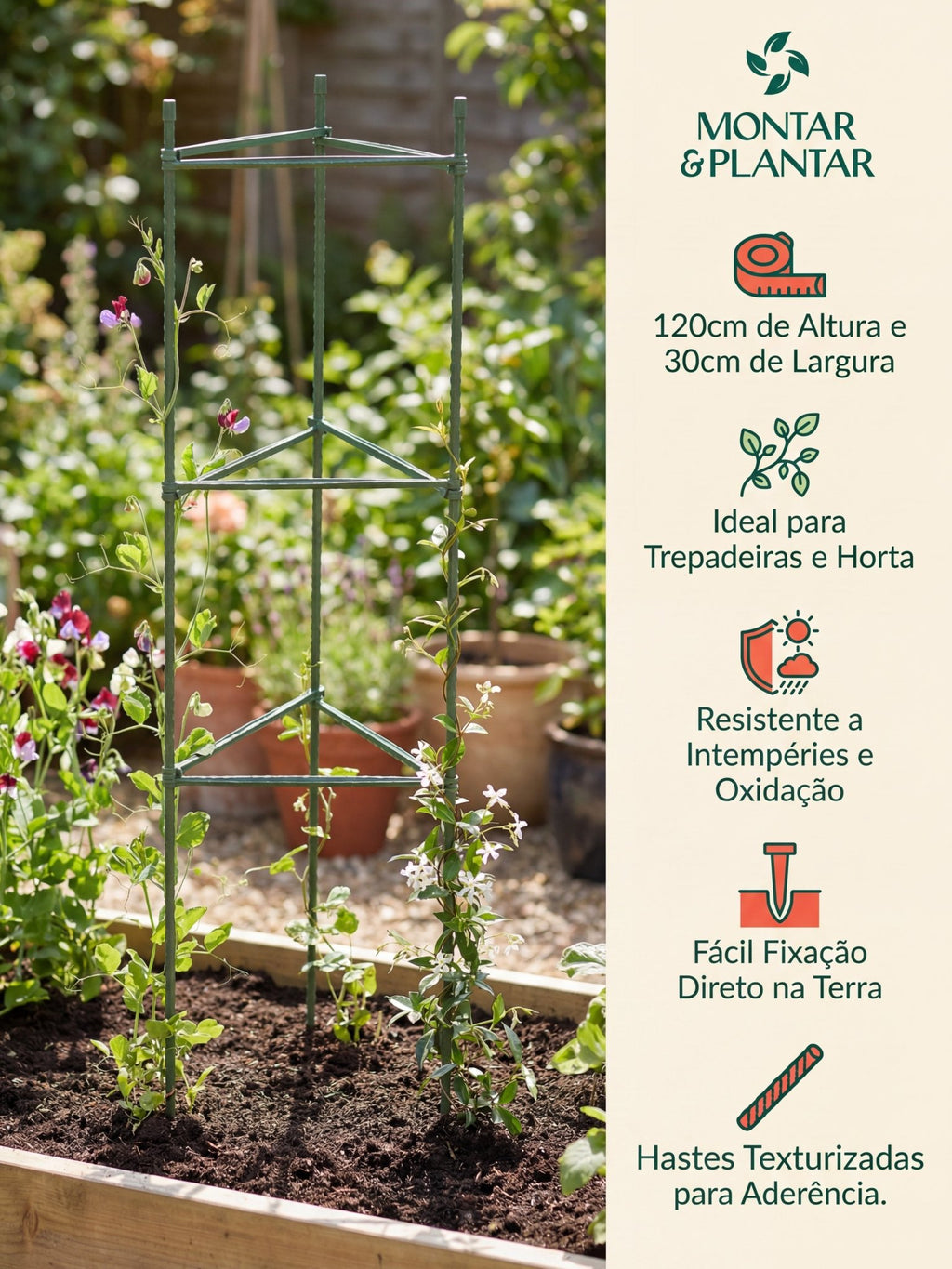 Suporte Armação Plástico para Trepadeiras Horta 120x30cm - Montar & Plantar