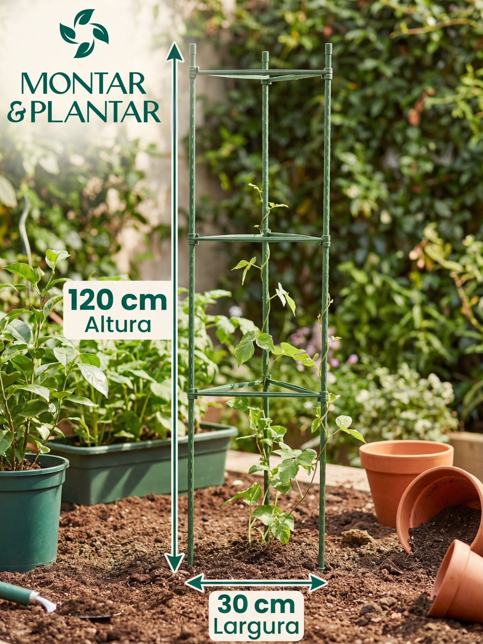 Suporte Armação Plástico para Trepadeiras Horta 120x30cm - Montar & Plantar