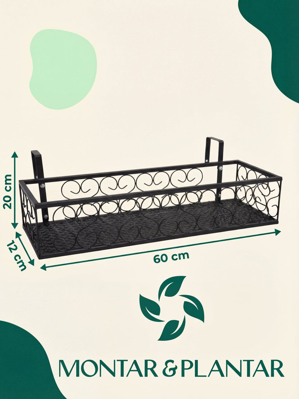 Suporte Metálico de Plantas para Sacada 60cm Preto - Montar & Plantar