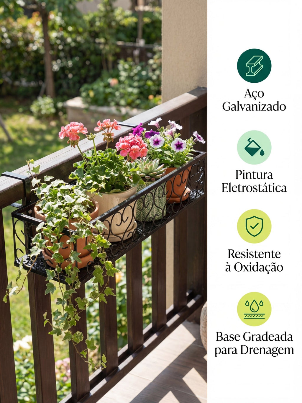 Suporte Metálico de Plantas para Sacada 60cm Preto - Montar & Plantar