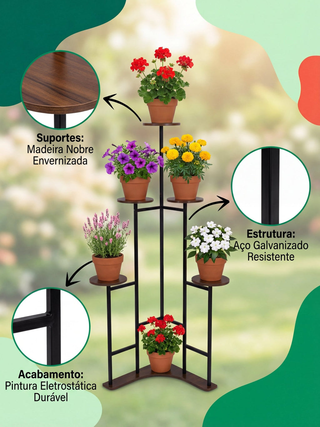 Suporte Metálico para Jardim Vertical 3 Andares Amadeirado - Montar & Plantar