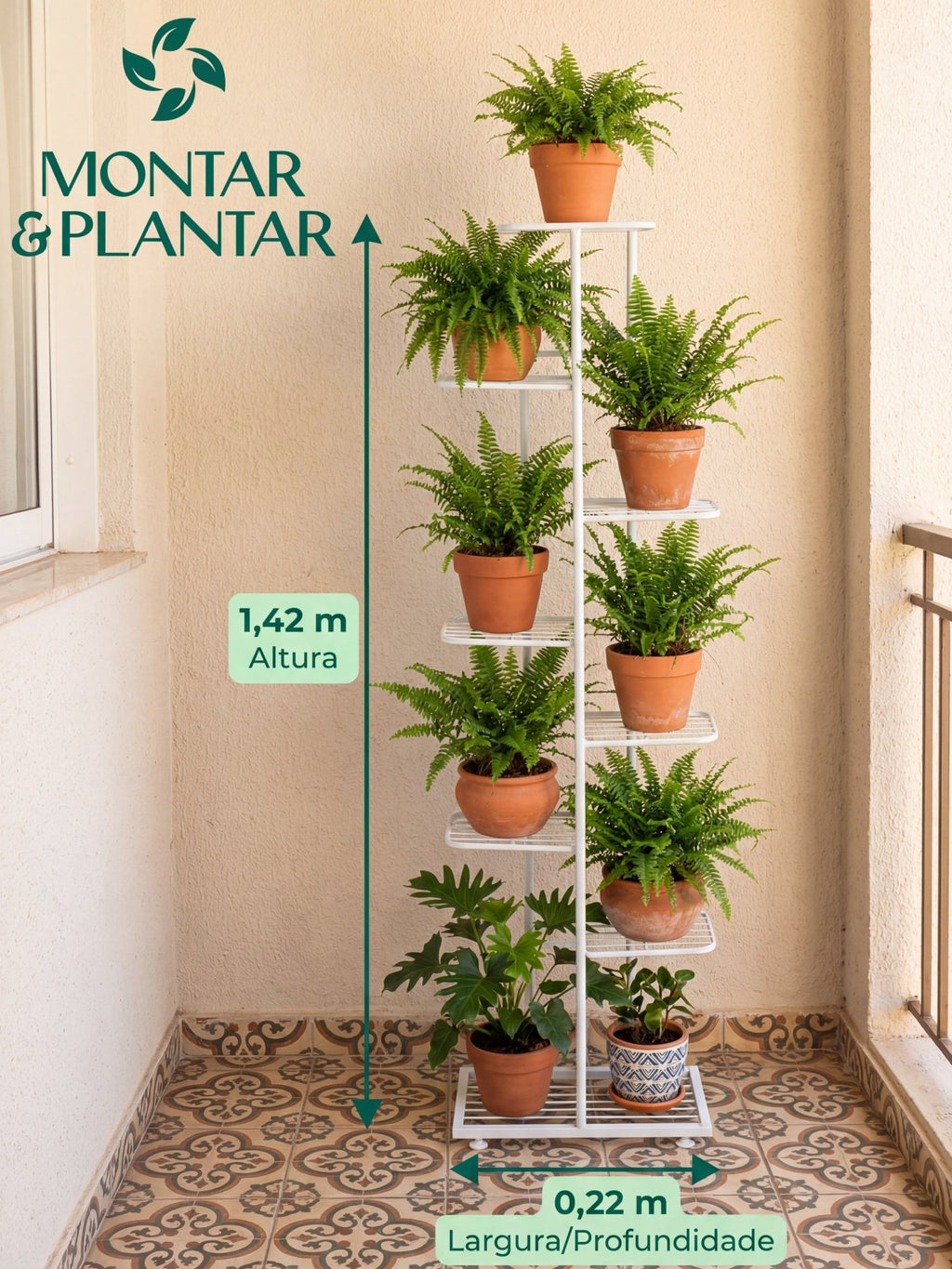 Suporte Metálico para Jardim Vertical 7 Andares Branco - Montar & Plantar