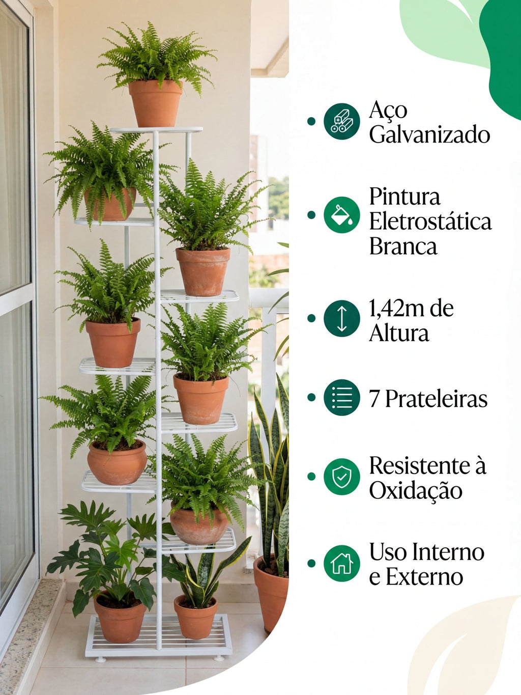 Suporte Metálico para Jardim Vertical 7 Andares Branco - Montar & Plantar