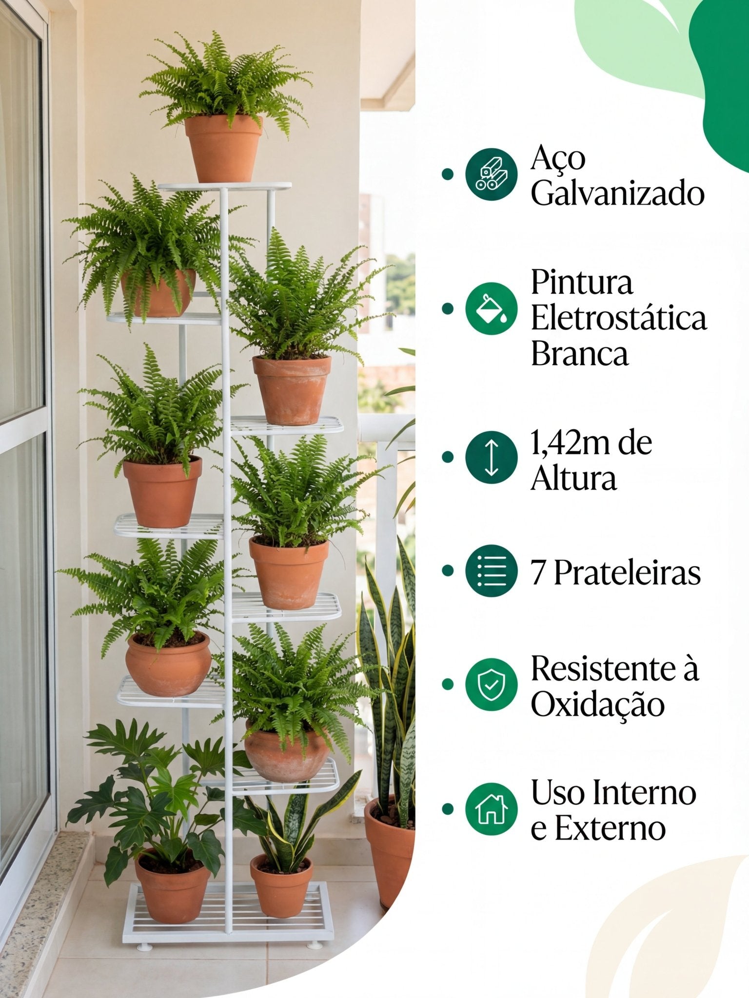 Suporte Metálico para Jardim Vertical 7 Andares Branco - Montar & Plantar