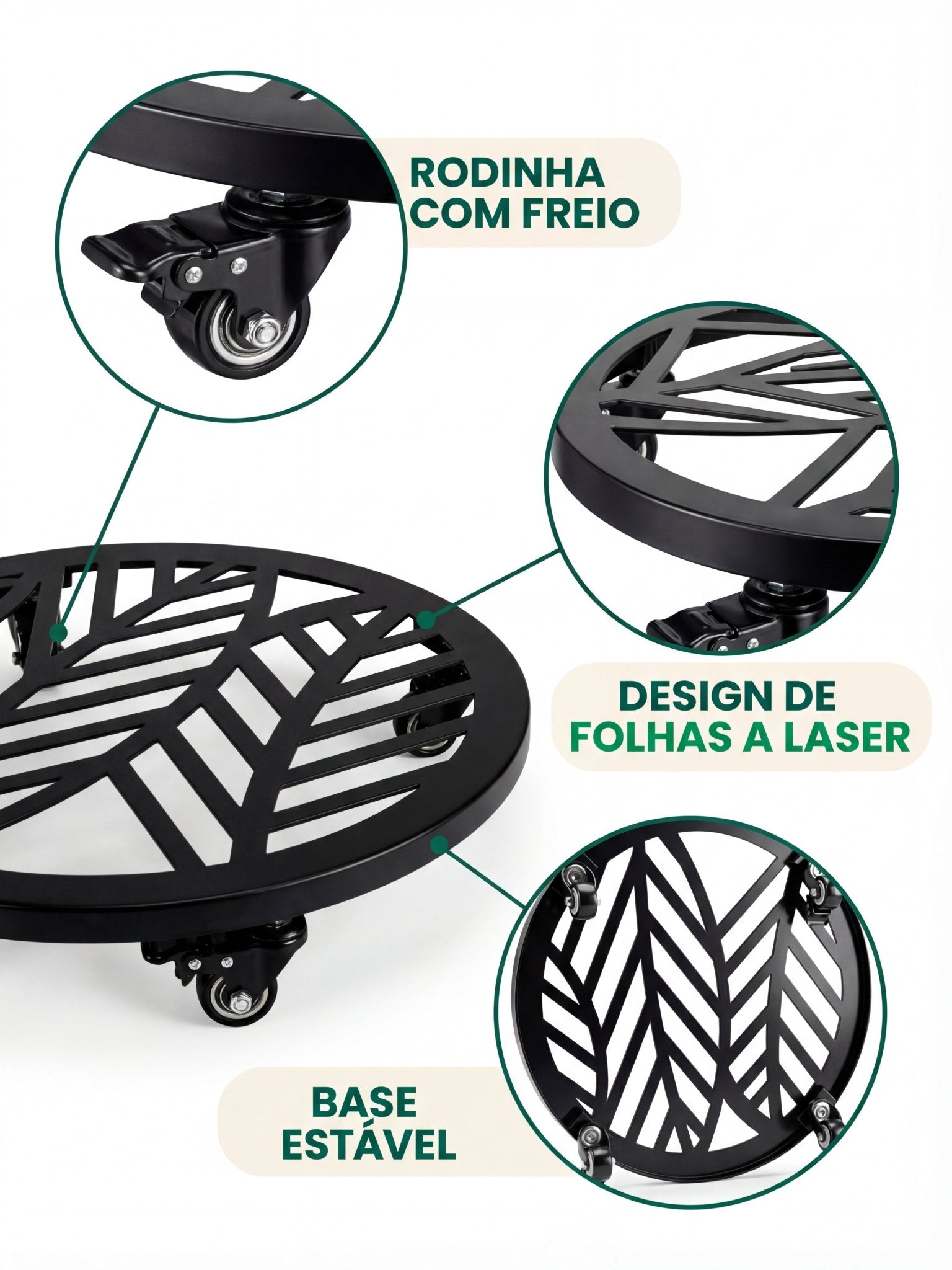 Suporte Metálico para Vasos de Plantas com Rodas 45cm Preto - Montar & Plantar