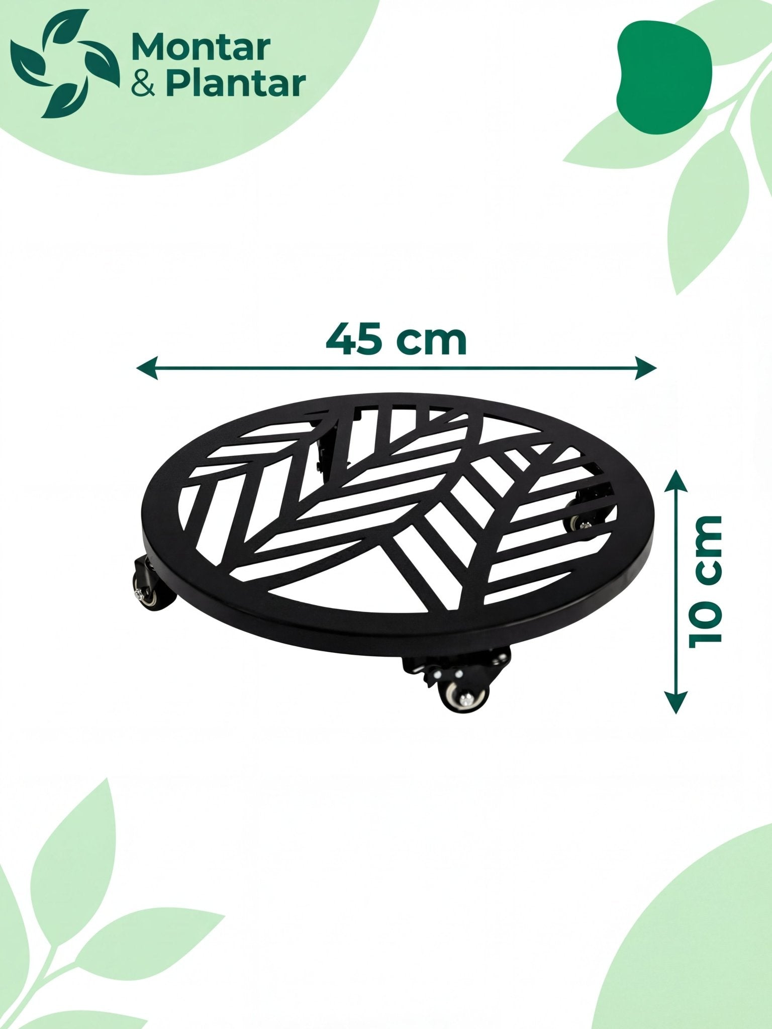 Suporte Metálico para Vasos de Plantas com Rodas 45cm Preto - Montar & Plantar
