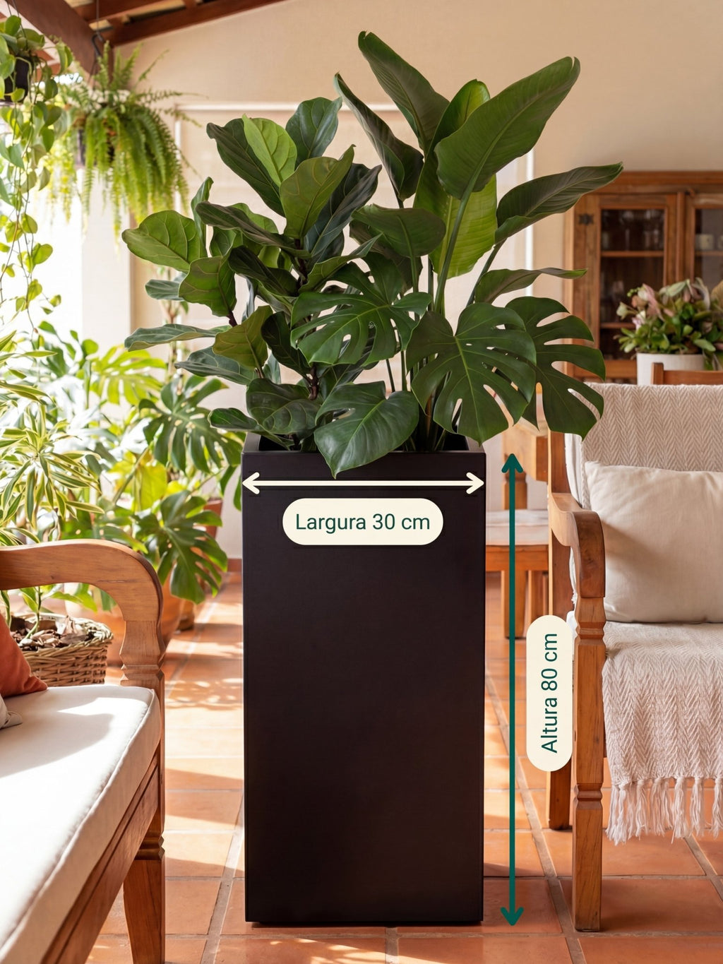 Vaso Metálico para Plantas Caixa Alta 30x80cm Preto - Montar & Plantar