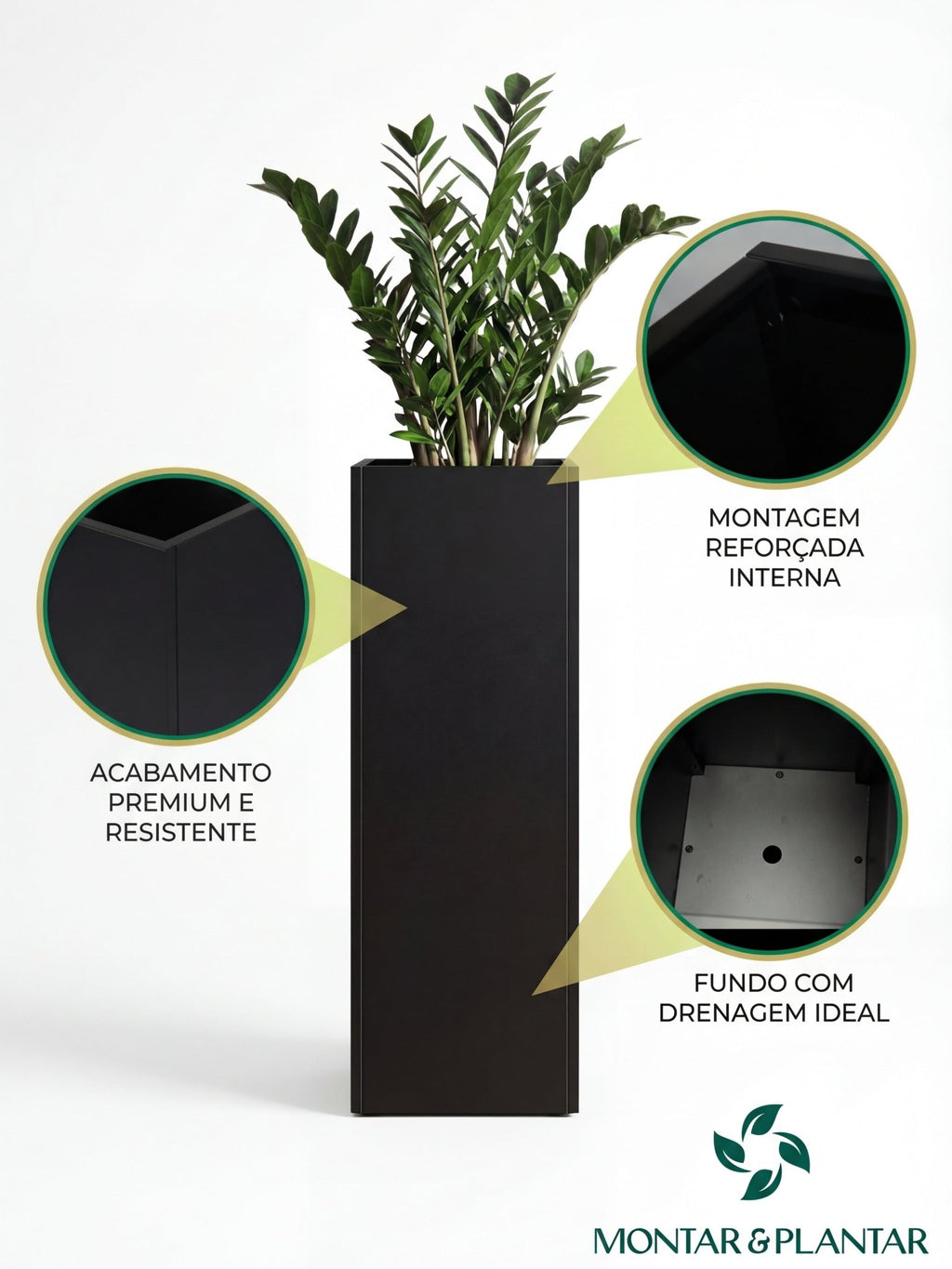 Vaso Metálico para Plantas Caixa Alta 30x80cm Preto - Montar & Plantar